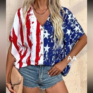 Classic Stars Stripes 4 July Kimono Sleeve Top Blouse Shirt